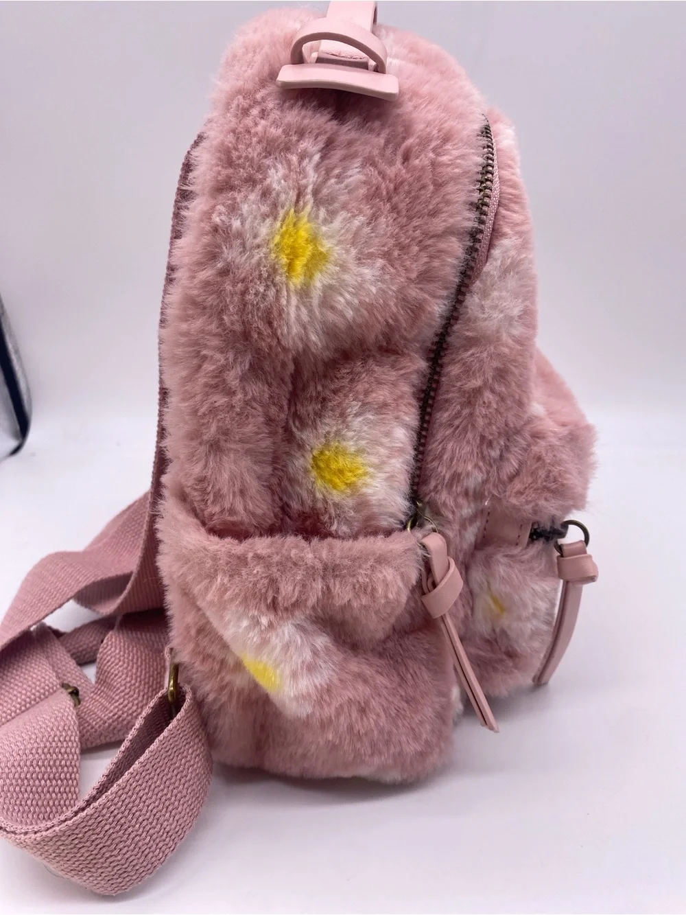 art class Dusty Pink Faux-Fur Backpack with Yellow Spot Accents